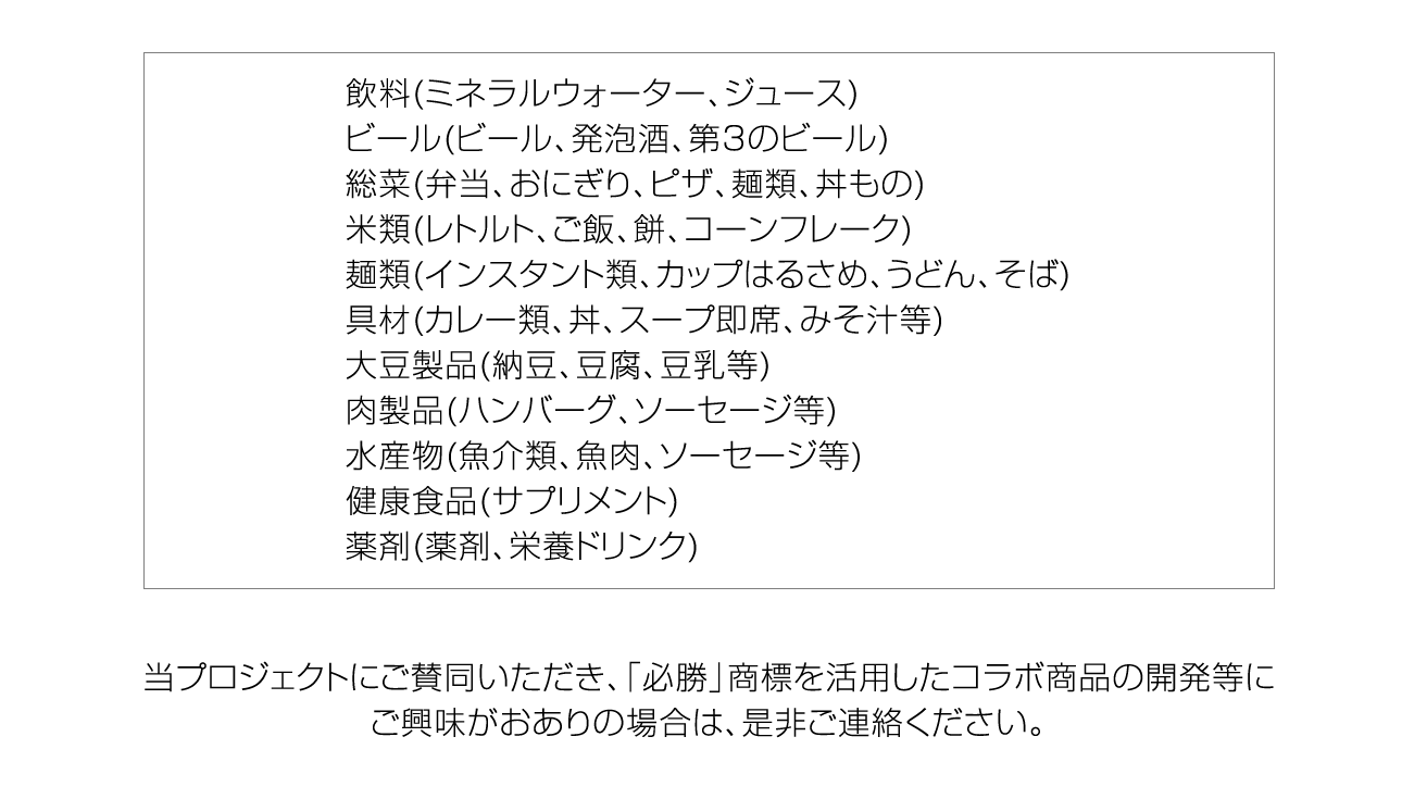 必勝」商標保有カテゴリー一例